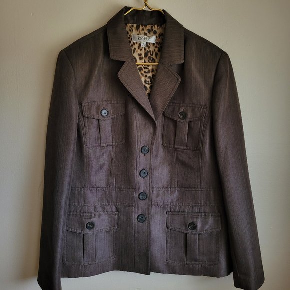 Kasper blazer women, size 18 lining animal print polyester office long sleeves - Picture 1 of 10